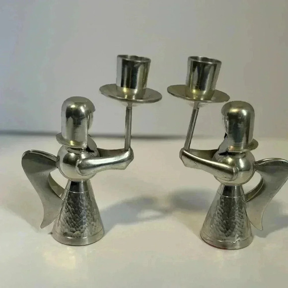 Vintage Silver Indonesian Angel Candle Holders. Set Of 2 - Picture 1 of 10